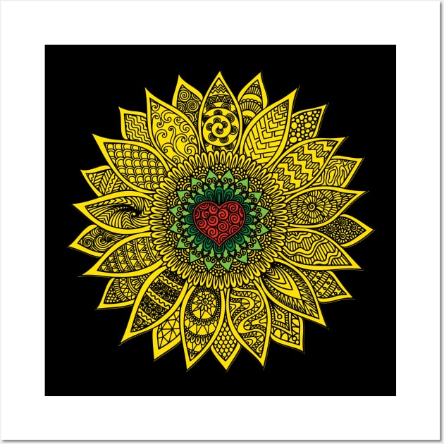 Beautiful and detailed sunflower with a heart at it's center Wall Art by FrogAndToadsWorkshop